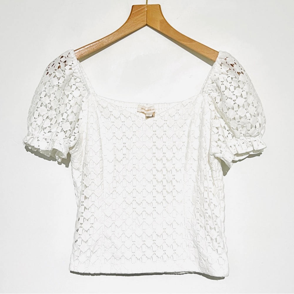 Monteau Los Angeles White Smocked Cropped Top